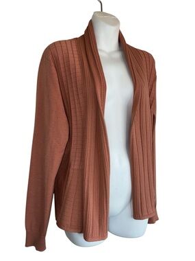 Chloe & Jasmine Cardigan Sweater, Women L, Salmon Open Front, Textured Knit EUC